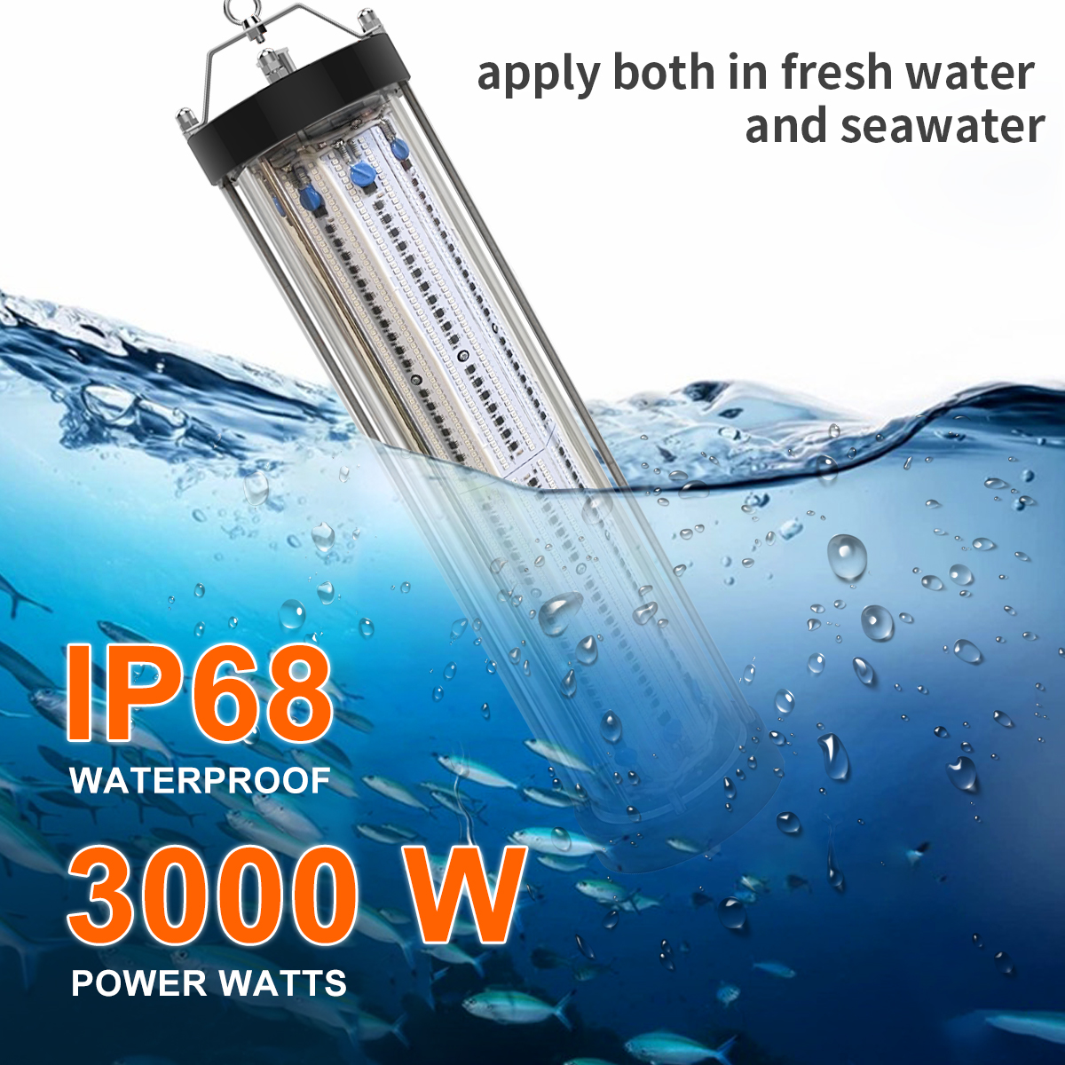 3000W double waterproof latest Underwater LED Fishing Light depth up